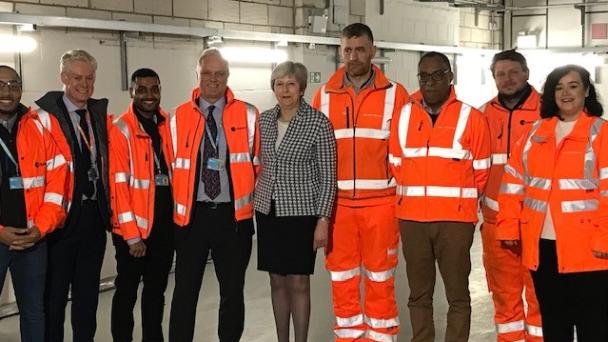 Theresa May with CityFibre engineers